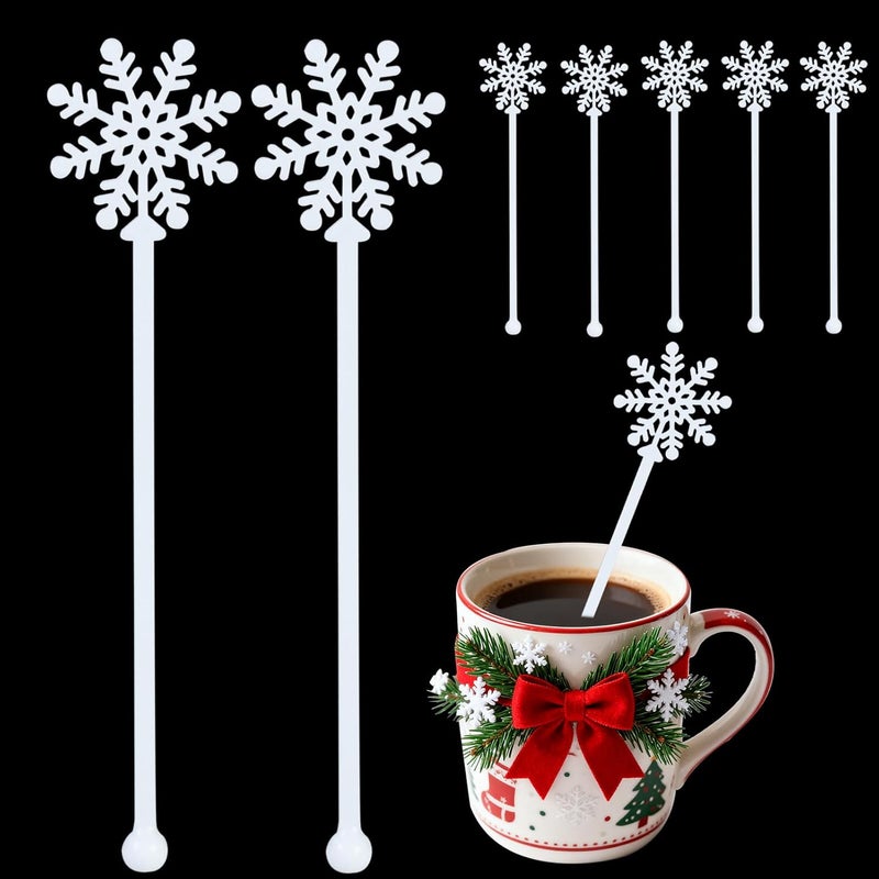 Feoang 30pcs Snowflake Drink Stirrers Christmas Plastic Swizzle Sticks Beverage Winter Stir Sticks Reusable Coffee Cocktail Stirrers Bar Supplies for Cocktail Xmas Party Decor Winter Holiday Cocoa Bar - Image 1